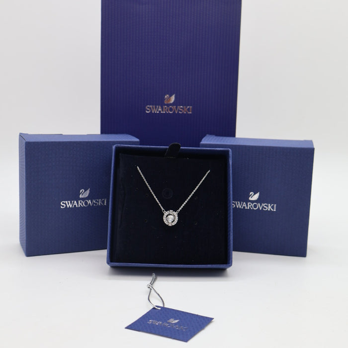 Swarovski Sparkling Circle Pendant Necklace – Rhodium Plated with White Crystals - 5286137