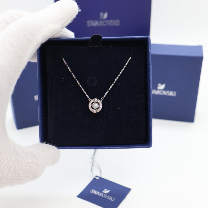 Swarovski Sparkling Circle Pendant Necklace – Rhodium Plated with White Crystals - 5286137