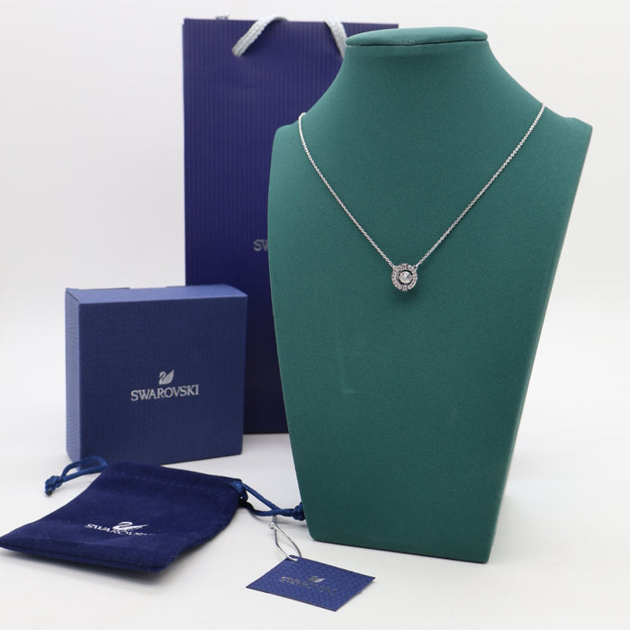 Swarovski Sparkling Circle Pendant Necklace – Rhodium Plated with White Crystals - 5286137