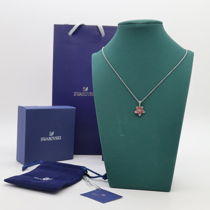 Swarovski Pink Flower Pendant Necklace – Rhodium Plated - 5524356