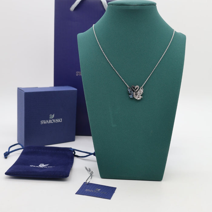 Swarovski Swan Couple Necklace – Blue & Clear Crystal Pendant - 5705721