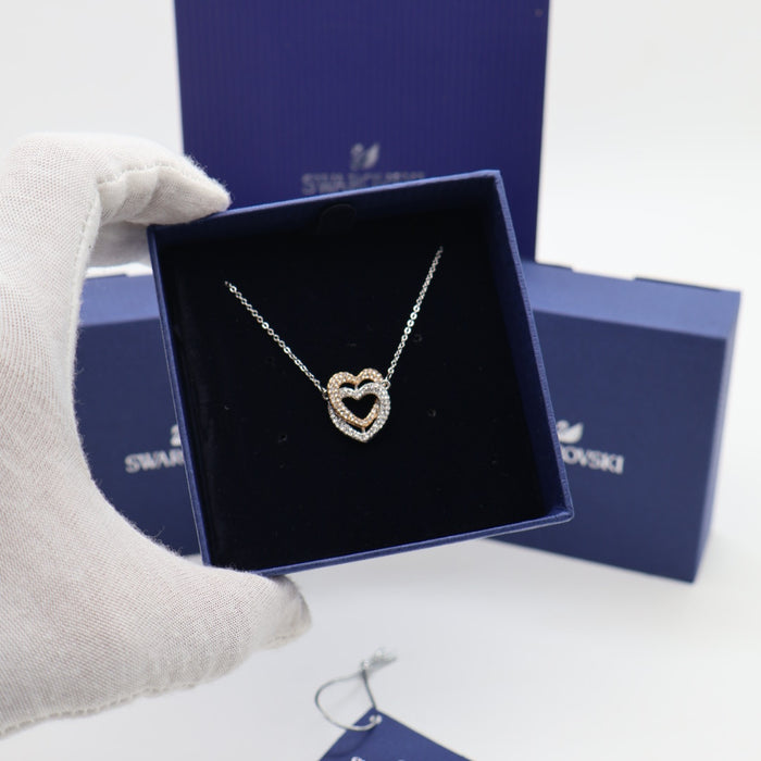 Swarovski Double Heart Pendant Necklace in Mixed Metal Tones - 5518868