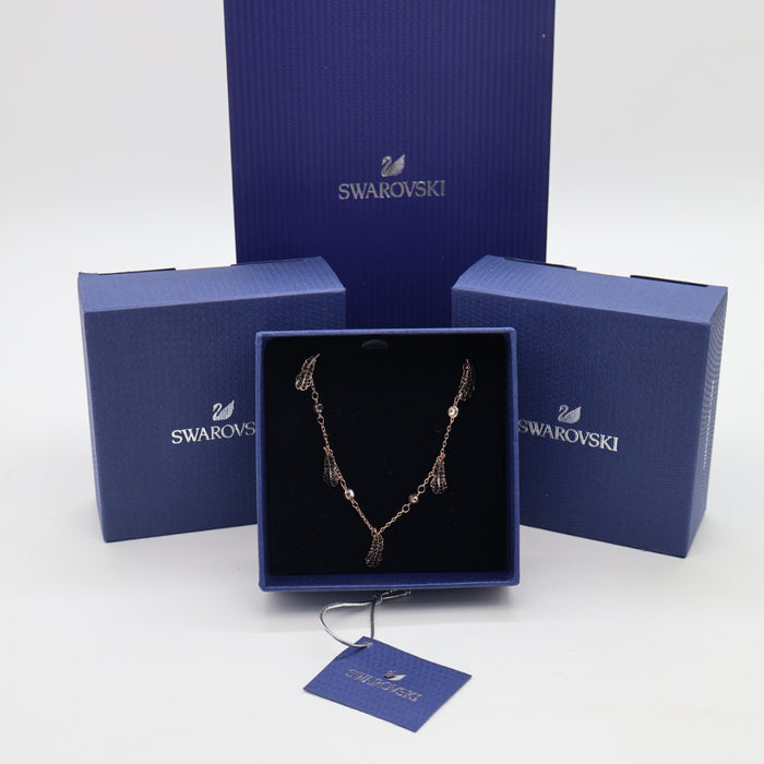 Swarovski Black Crystal Feather Drop Necklace in Rose Gold Tone - 5497874