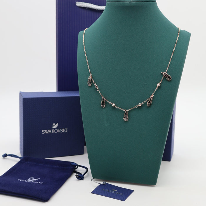 Swarovski Black Crystal Feather Drop Necklace in Rose Gold Tone - 5497874