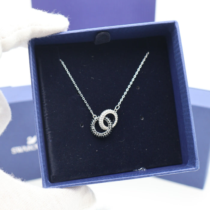 Swarovski Interlinked Circles Pendant Necklace – Rhodium Plated with Black & White Crystals - 5445706