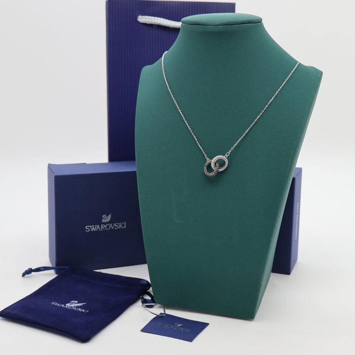 Swarovski Interlinked Circles Pendant Necklace – Rhodium Plated with Black & White Crystals - 5445706