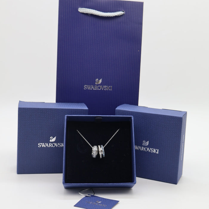 Swarovski Sparkling Trio Rings Pendant Necklace – Rhodium Plated - SHLX347