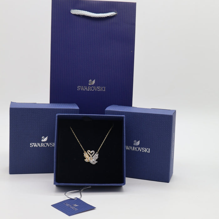 Swarovski Duo Swan Heart Pendant Necklace – Gold & Silver Tone