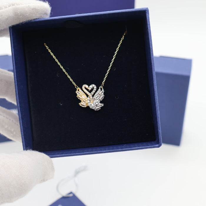 Swarovski Duo Swan Heart Pendant Necklace – Gold & Silver Tone