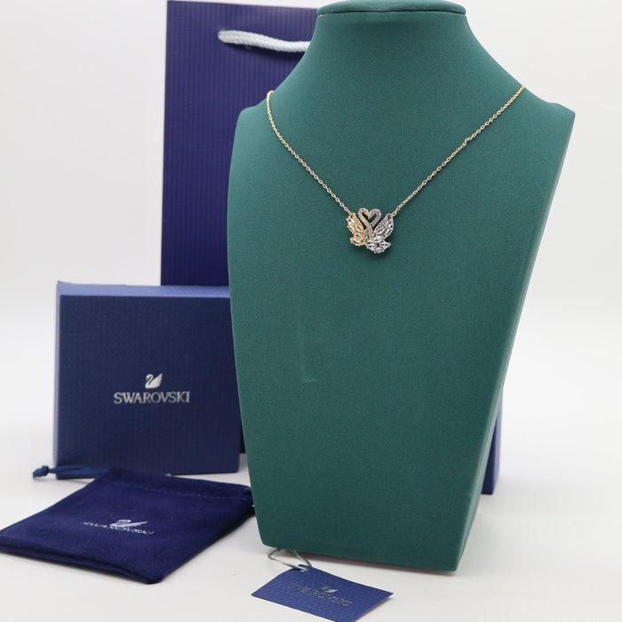 Swarovski Duo Swan Heart Pendant Necklace – Gold & Silver Tone