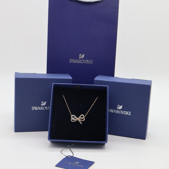Swarovski Sparkling Bow Pendant Necklace – Rose Gold & Crystal