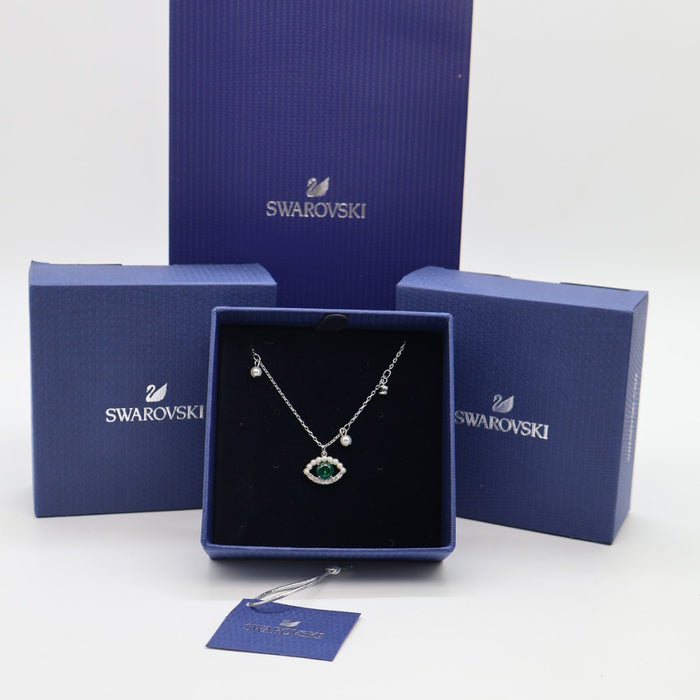Swarovski Symbolic Evil Eye Necklace – Green Crystal & Pearl Accents - 5429734