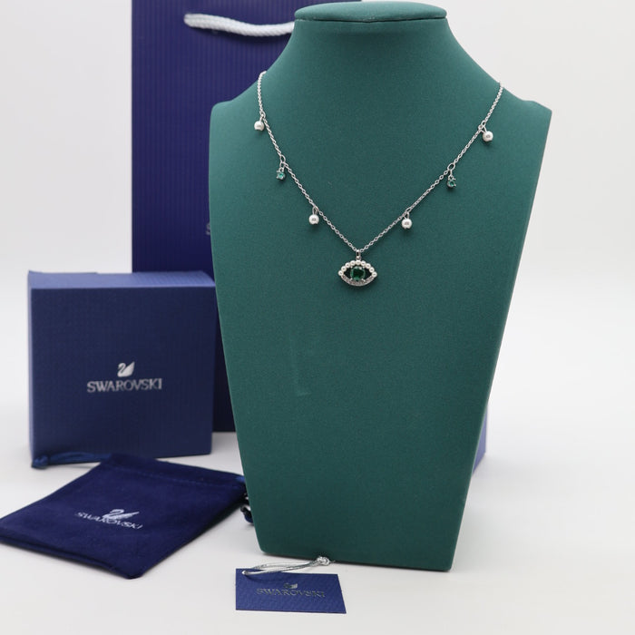 Swarovski Symbolic Evil Eye Necklace – Green Crystal & Pearl Accents - 5429734
