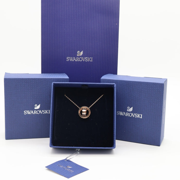Swarovski Rose Gold Circle Pendant Necklace – Crystal Centerpiece - 5289495