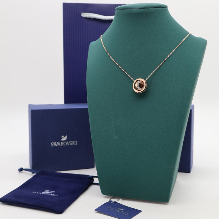 Swarovski Rose Gold Circle Pendant Necklace – Crystal Centerpiece - 5289495