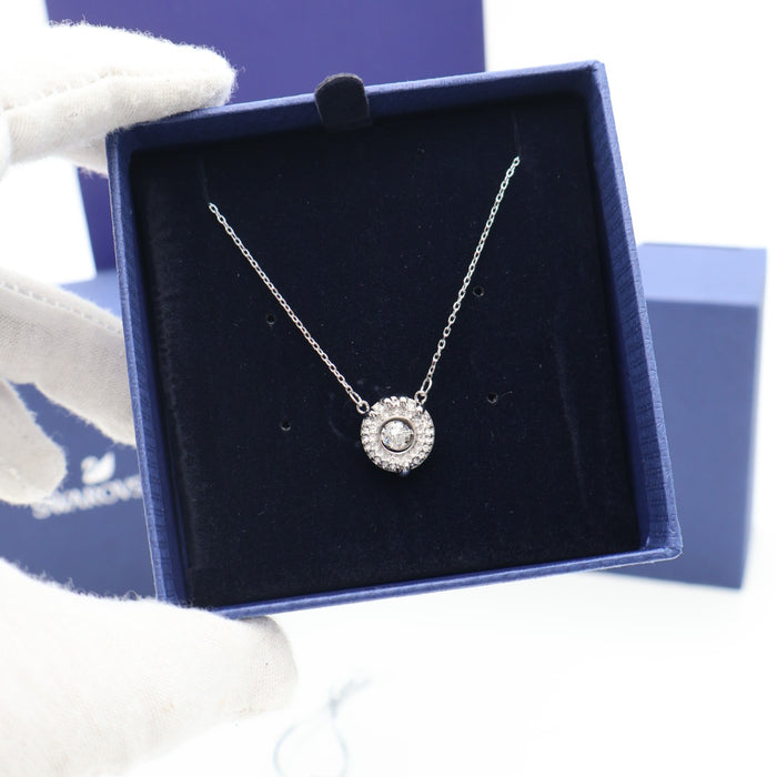Swarovski Sparkling Halo Pendant Necklace – Rhodium Plated - 5686320