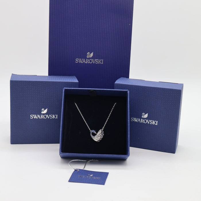 Swarovski Iconic Swan Pendant Necklace – Blue & White Crystals - 5562277
