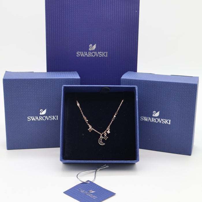 Swarovski Moon & Stars Pendant Necklace – Rose Gold & Black Crystals - 5429737
