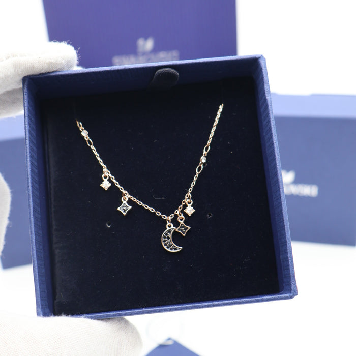 Swarovski Moon & Stars Pendant Necklace – Rose Gold & Black Crystals - 5429737
