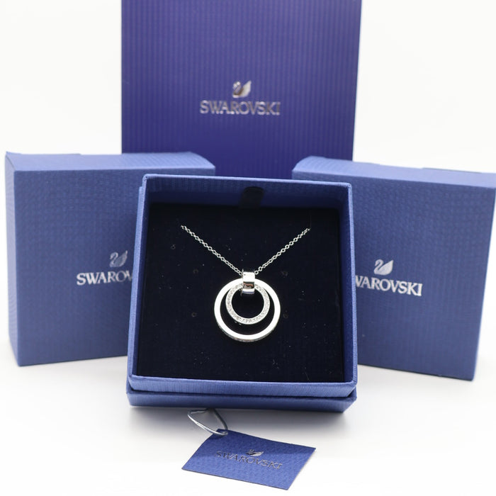 Swarovski Duo Circle Pendant Necklace – Rhodium Plated - 5349345