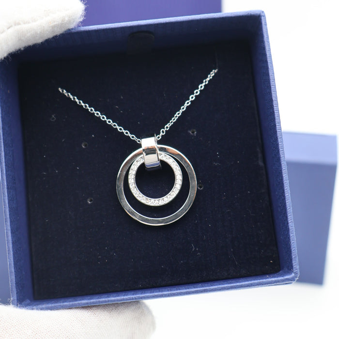 Swarovski Duo Circle Pendant Necklace – Rhodium Plated - 5349345