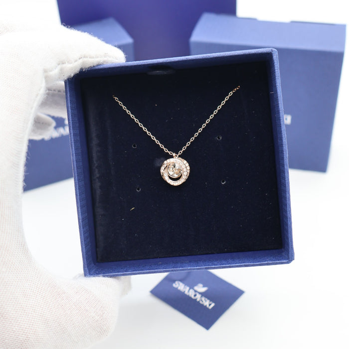 Swarovski Rose Gold-Tone Double Halo Circle Necklace - 5511011