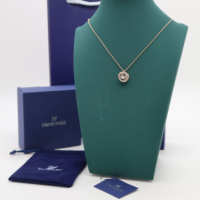 Swarovski Rose Gold-Tone Double Halo Circle Necklace - 5511011