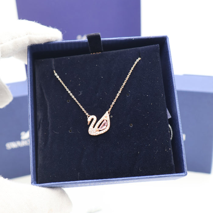 Swarovski Swan Necklace with Pink Crystal – Rose Gold Tone - 5469989