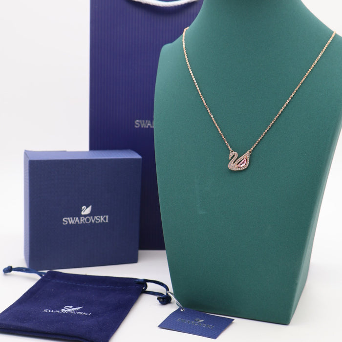 Swarovski Swan Necklace with Pink Crystal – Rose Gold Tone - 5469989