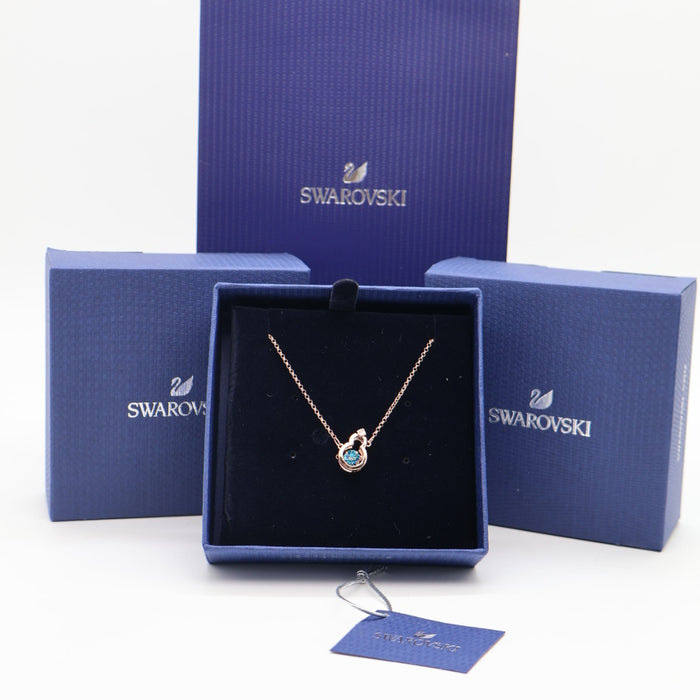 Swarovski Rose Gold Necklace with Blue Crystal Pendant - 5539906
