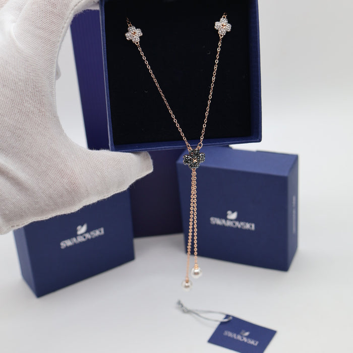 Swarovski Clover & Pearl Y-Shape Necklace – Rose Gold Tone - 5420246