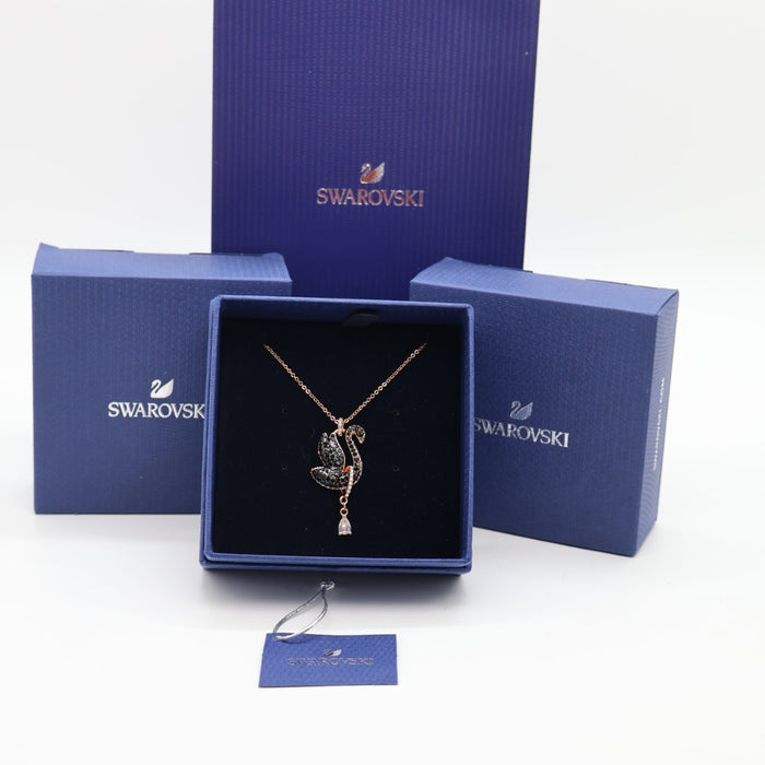 Swarovski Black Swan Pendant Necklace with Rose Gold-Tone Chain
