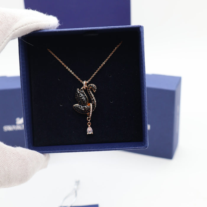 Swarovski Black Swan Pendant Necklace with Rose Gold-Tone Chain
