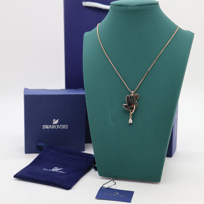Swarovski Black Swan Pendant Necklace with Rose Gold-Tone Chain