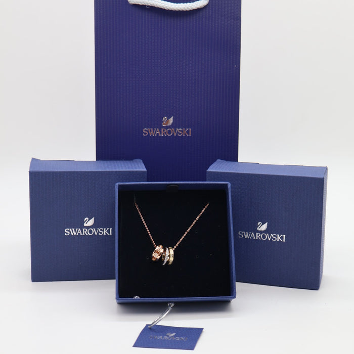 Swarovski Trio Ring Pendant Necklace – Rose Gold & Crystal Accents - 5412406