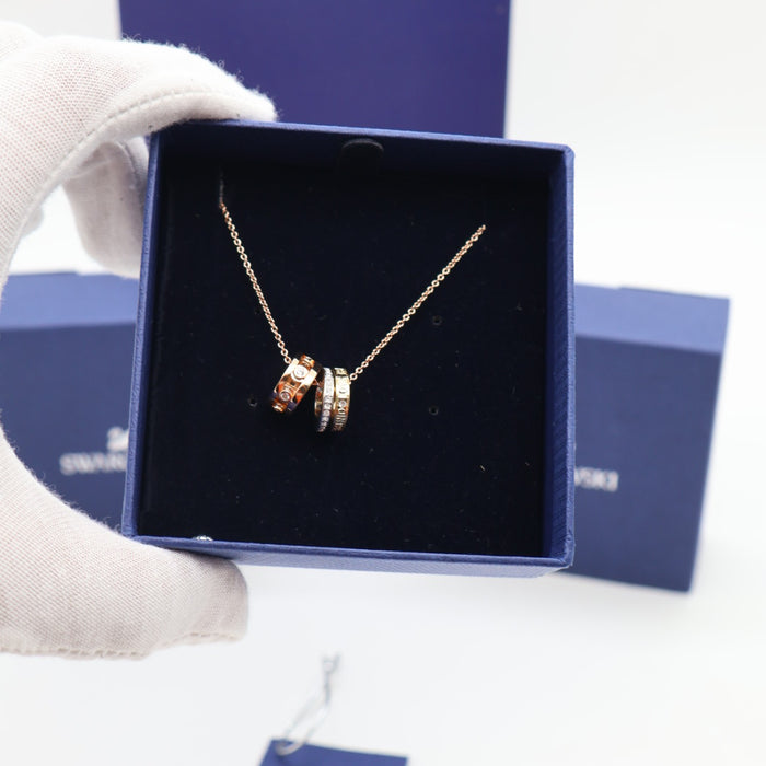 Swarovski Trio Ring Pendant Necklace – Rose Gold & Crystal Accents - 5412406