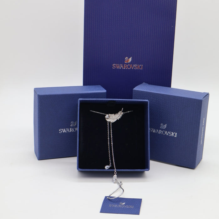Swarovski Feather Drop Y-Necklace – Silver-Tone with Crystals - 5493397