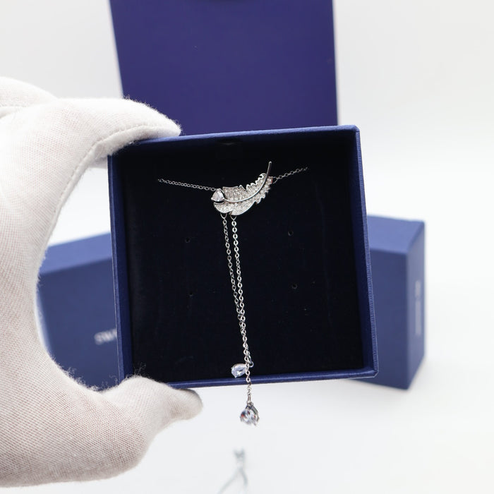 Swarovski Feather Drop Y-Necklace – Silver-Tone with Crystals - 5493397