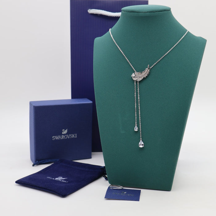 Swarovski Feather Drop Y-Necklace – Silver-Tone with Crystals - 5493397