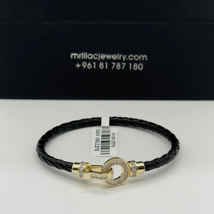 Black Leather Gold Serpent Bangle