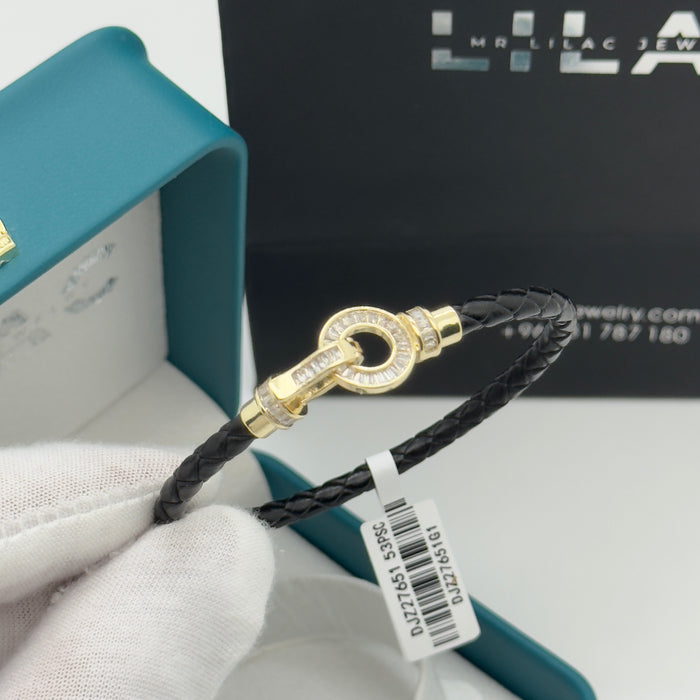 Black Leather Gold Serpent Bangle