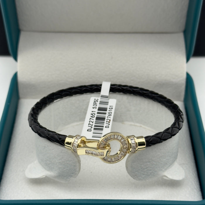 Black Leather Gold Serpent Bangle
