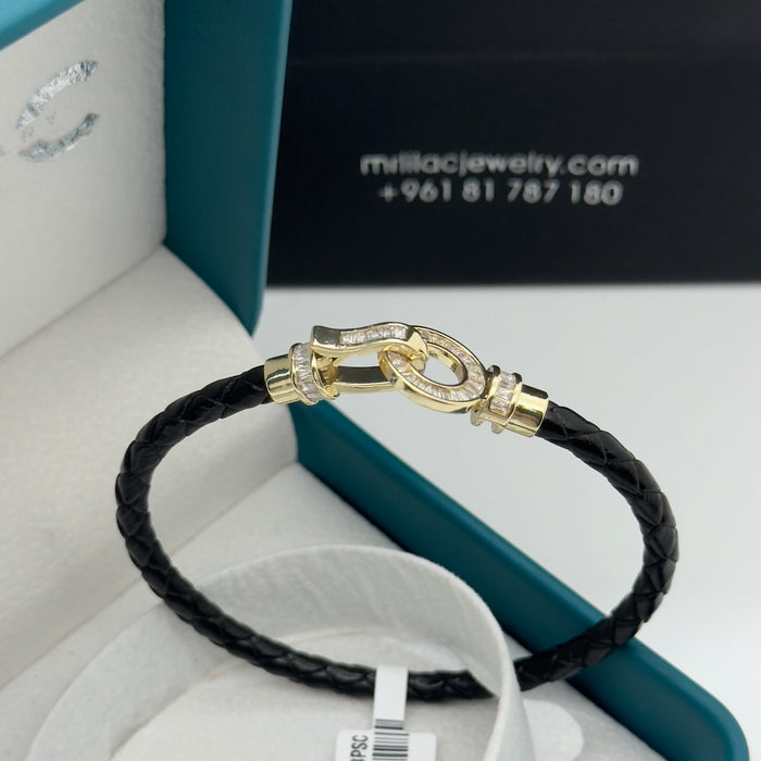 Black Leather Gold Serpent Bangle