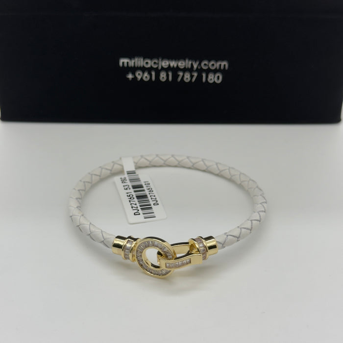 White Leather Gold Serpent Bangle
