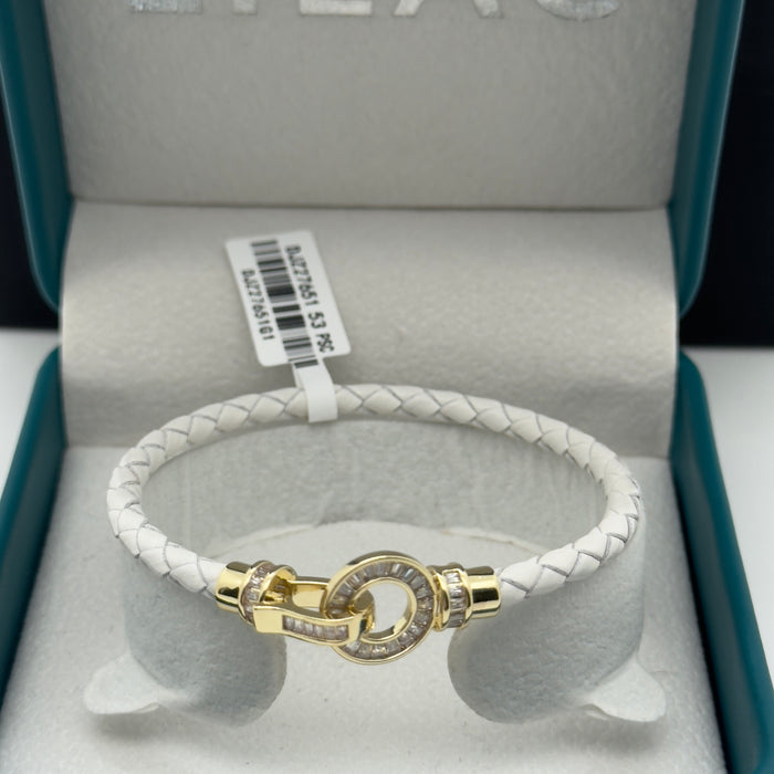 White Leather Gold Serpent Bangle