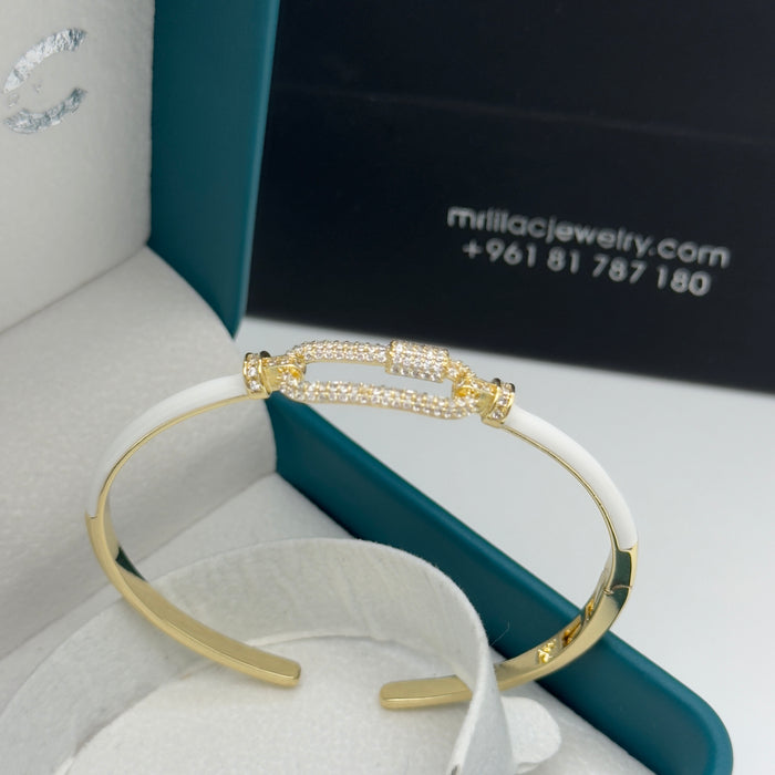 White&Gold Stainless Gold Finish Bangle