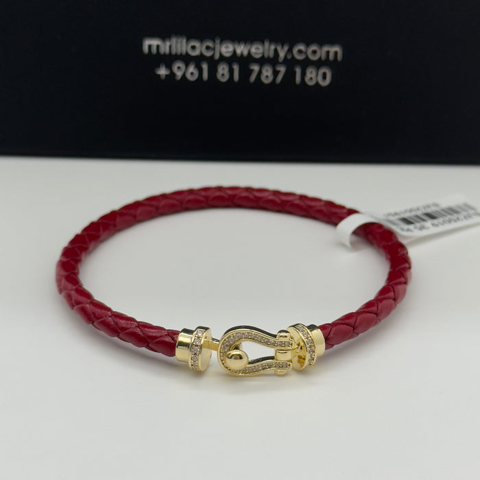 Bordeau Leather Bangle - Gold Finish