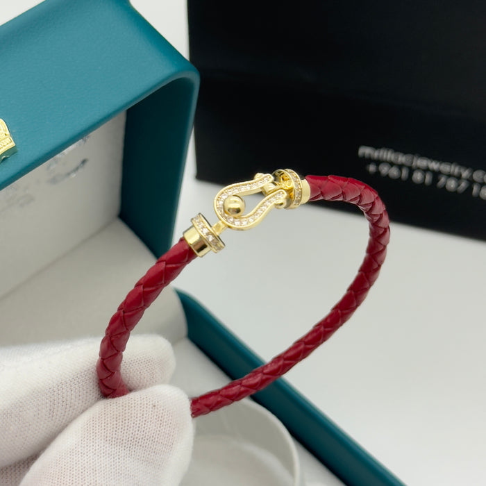 Bordeau Leather Bangle - Gold Finish