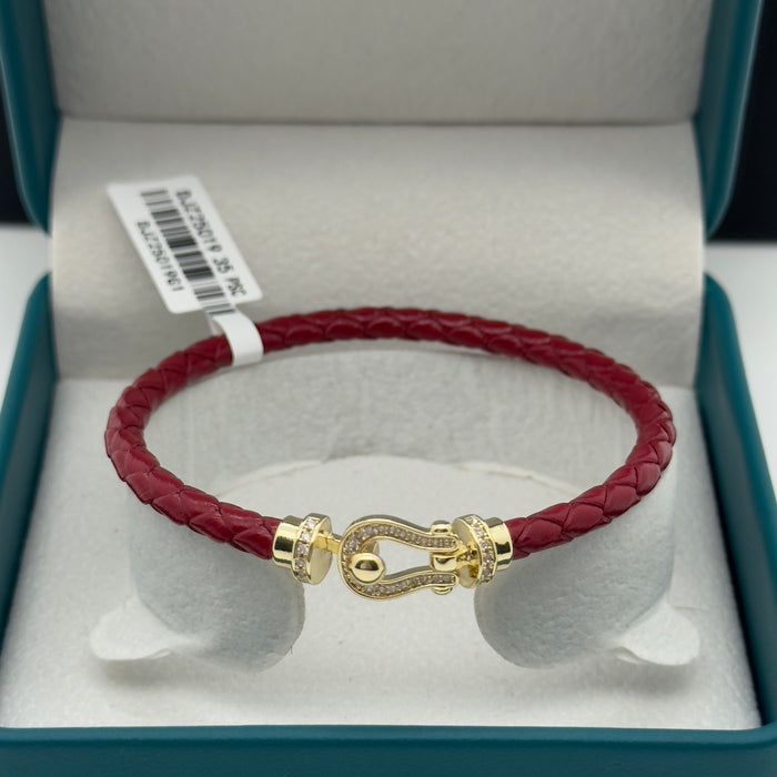 Bordeau Leather Bangle - Gold Finish