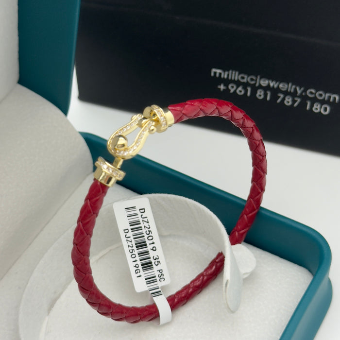 Bordeau Leather Bangle - Gold Finish